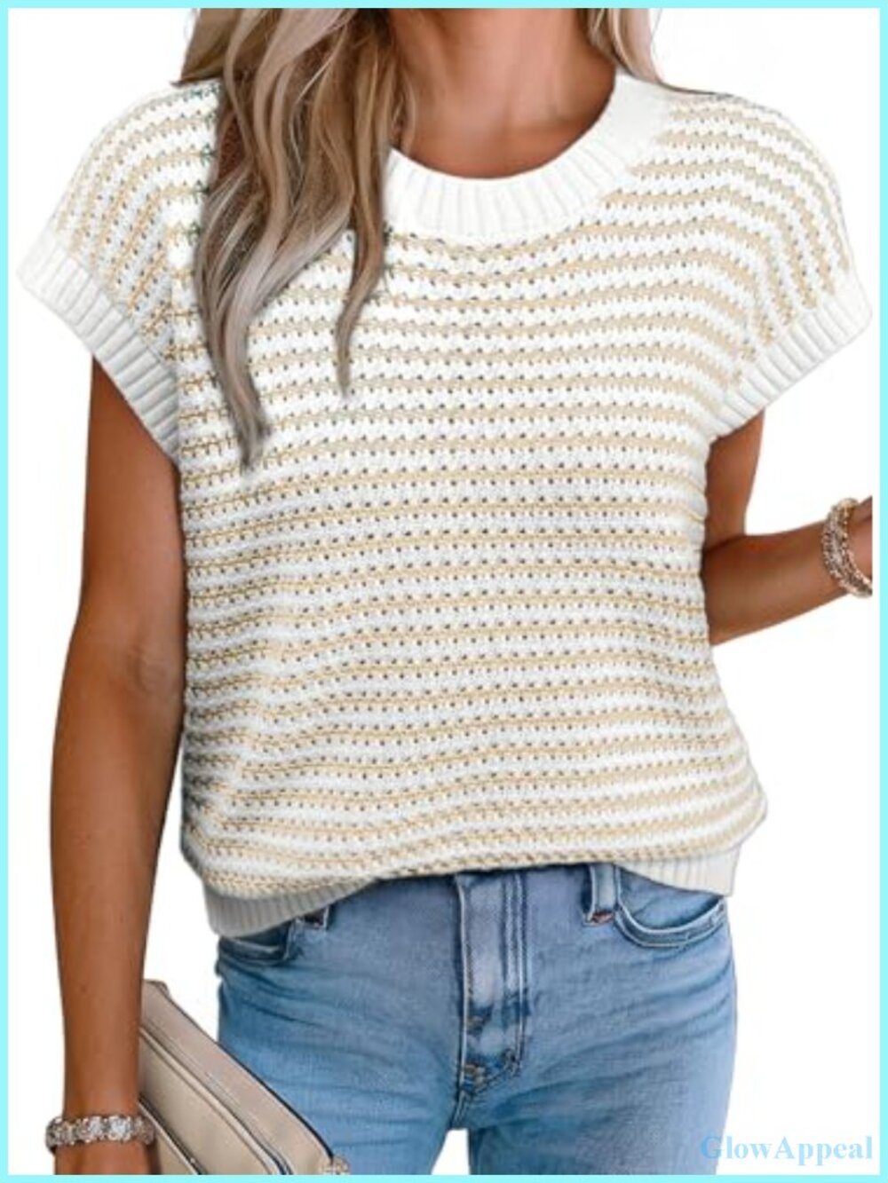 EVALESS Women's Striped Cap Sleeve Sweater Vest Round Neck Tank Top